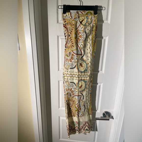 Zara Printed Linen Blend Wide Leg Pants - Boho Paisley Mandala - Sz Large - Picture 8 of 9